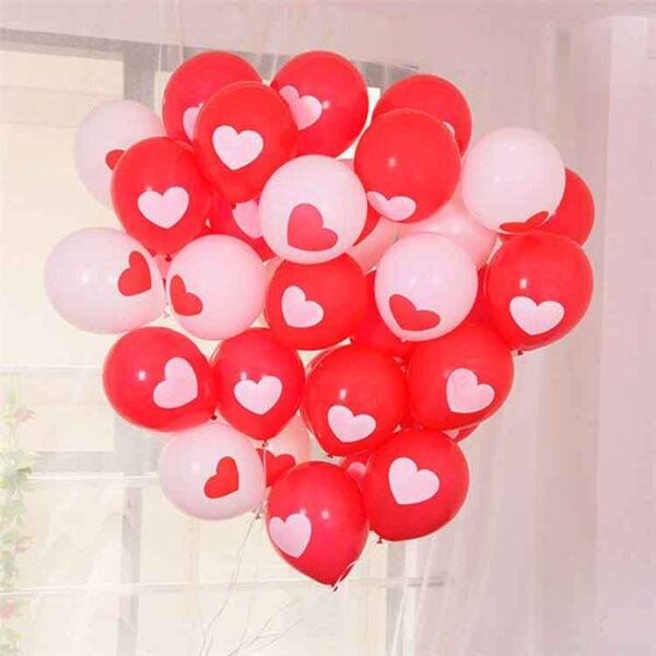 ballonger 40 stycken vita och röda med hjärtan
