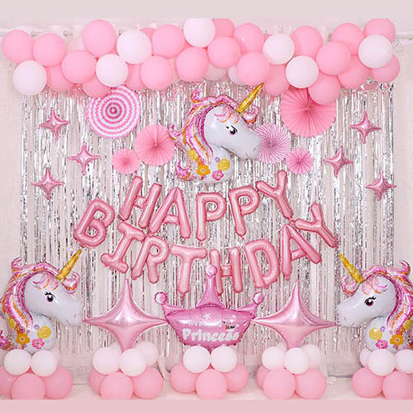 Enhörning / Unicorn tema. Ballonger och dekorationer i enhörnings tema.